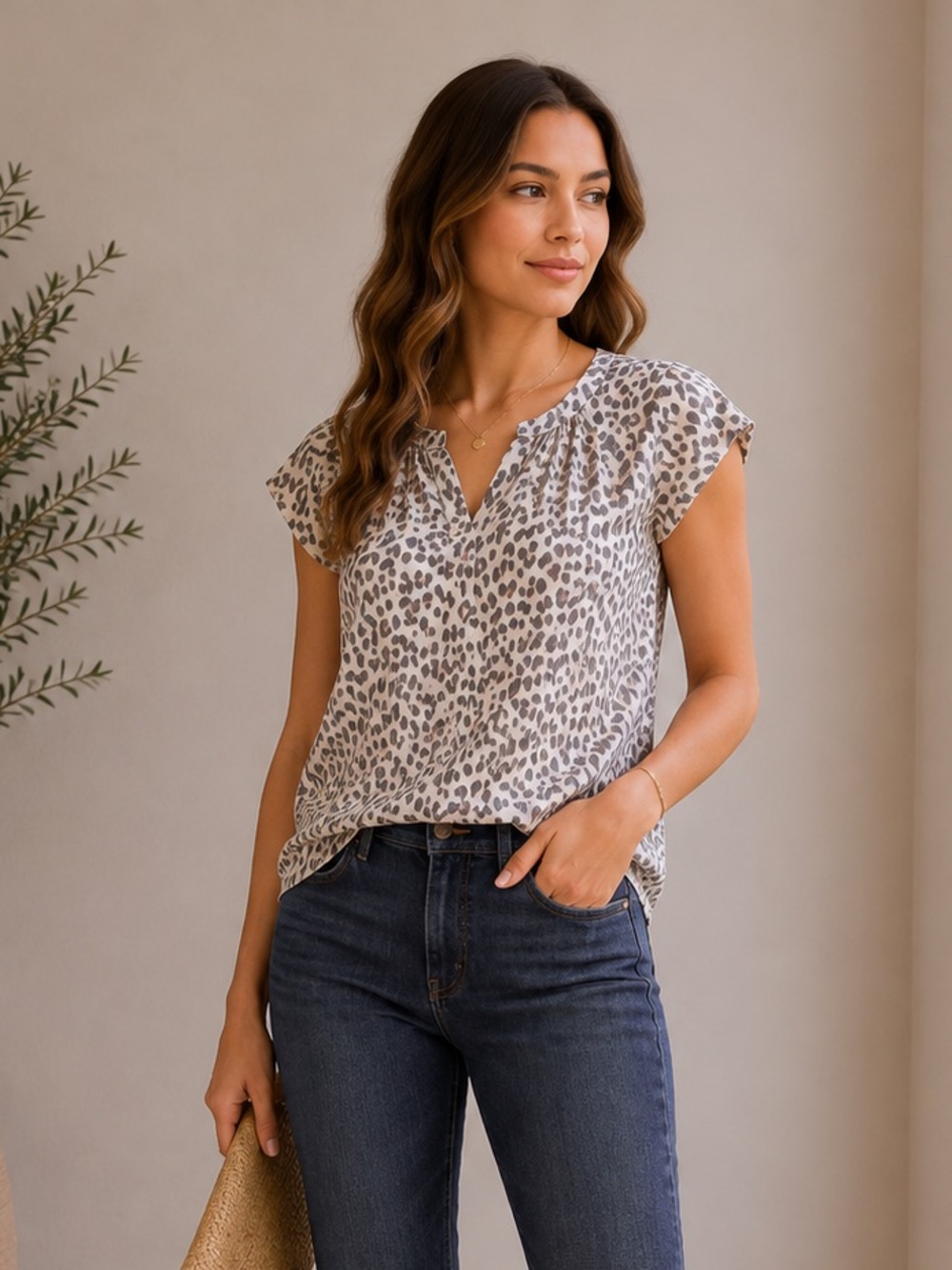 Joie “Iva” 100% Silk Leopard Print Blouse cheetah animal print short sleeve sz L